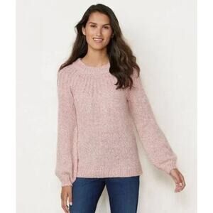Lauren Conrad Pink & White Heathered Scoop Neck Sweater - M